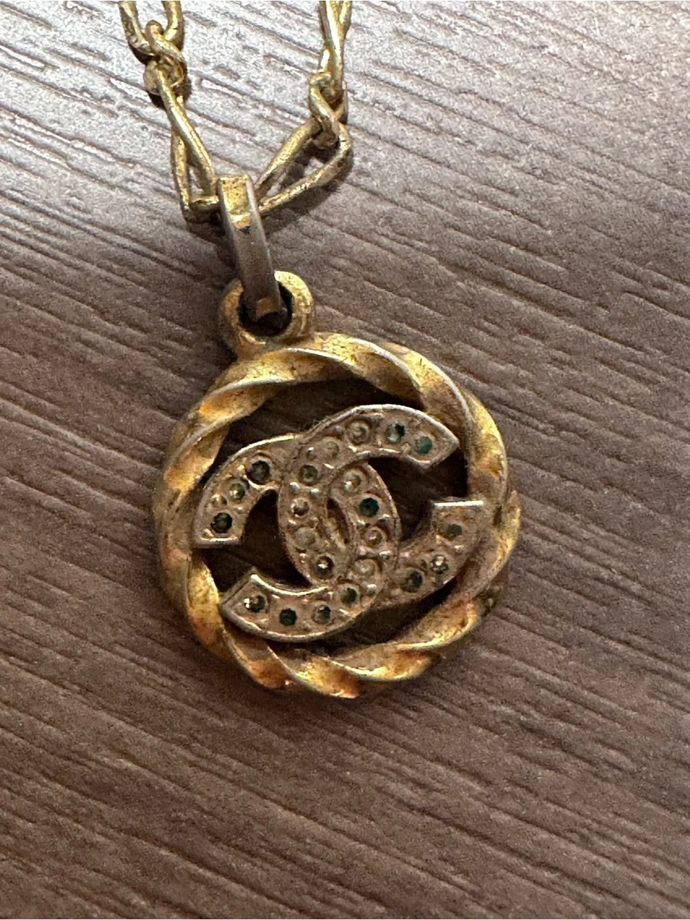 Auth CHANEL CC Logo Necklace Gold/Silver Metal/Rhinestone